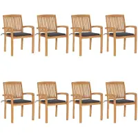 vidaXL Tuinstoelen stapelbaar 8 st met kussens massief teakhout