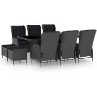 vidaXL 9-delige tuinset met kussens, polyrotan, donkergrijs