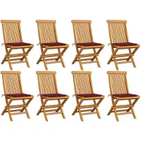 vidaXL Tuinstoelen 8 st met wijnrode kussens massief teakhout