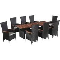 vidaXL 9-delige Tuinset met kussens poly rattan zwart