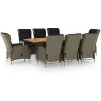 vidaXL 9-delige Tuinset met kussens poly rattan bruin