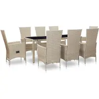 vidaXL 9-delige Tuinset met kussens poly rattan beige
