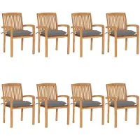 vidaXL Tuinstoelen stapelbaar 8 st met kussens massief teakhout