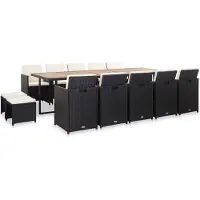 vidaXL 15-delige Tuinset met kussens poly rattan zwart