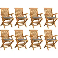 vidaXL Tuinstoelen 8 st met grijze kussens massief teakhout