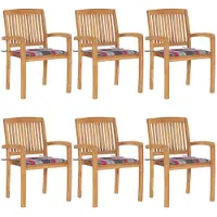 vidaXL Tuinstoelen stapelbaar 6 st met kussens massief teakhout
