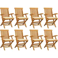 vidaXL Tuinstoelen 8 st met crèmekleurige kussens massief teakhout