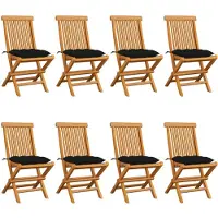 vidaXL Tuinstoelen 8 st met zwarte kussens massief teakhout