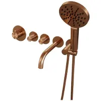 Brauer Copper Carving inbouw badkraan met 3 standen handdouche geborsteld koper PVD