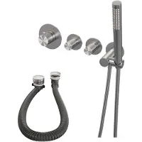 Brauer Brushed Carving inbouw badkraan met badvulcombinatie en staafhanddouche RVS geborsteld PVD