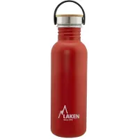 Laken RVS fles 0,75L Basic Steel Bottle Rood - Bamboo Cap - - roestvrij staal - waterfles - drinkfles