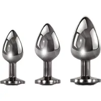 Evolved Black Gem - metalen anaalplugset met zwarte steen (zilver)