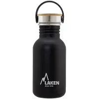 Laken RVS fles 0,5L Basic Steel Bottle Zwart - Bamboo Cap - - roestvrijstaal - waterfles - drinkfles