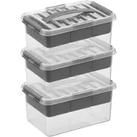 Sunware 3x Kunststof stapelbare opbergbak met vakken 6 liter 30 x 20 x 14 cm - Opbergbox