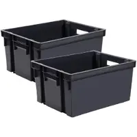 Eda 2x stuks kunststof opbergkratten stapelbaar zwart L44 x B35 x H24 cm - Opbergbox