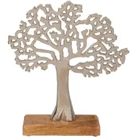 Out of the blue Decoratie Levensboom Van Aluminium Op Houten Voet 27,5 Cm Zilver - Beeldjes