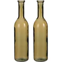 Mica Decorations Set Van 2x Stuks Flesvaas Bloemenvaas/bloemenvazen 18 X 75 Cm Transparant Okergeel Glas - Vazen