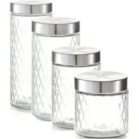 Zeller 4x Glazen voorraadpotten/bewaarpotten 750/1200/1500/2000 ml geruit - Voorraadpot