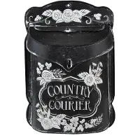 Clayre & Eef Brievenbus 26x10x35 cm Zwart Ijzer Bloemen Country courier Wandbrievenbus Zwart Wandbrievenbus