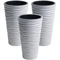 Prosperplast 3x stuks kunststof Sand bloempot/plantenpot met binnenpot wit 39 x 75 cm - Plantenpotten