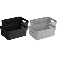 Sunware Set van 4x stuks opbergboxen/opbergmanden 24 liter kunststof zwart en grijs - Opbergbox