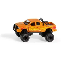 Siku 2358, Dodge RAM 1500 met ballonbanden, speelgoedauto, 1:50, metaal/kunststof, zwart/oranje, verwisselbare wielen, deur, motorkap en achterklep kunnen geopend worden