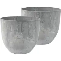 Blokker 2x Stuks Bloempot/plantenpot Van Gerecycled Kunststof Betongrijs D28 En H24 Cm - Plantenpotten