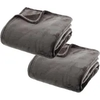 Atmosphera Plaid deken - 2x - donkergrijs - polyester - 130 x 180 cm - Bankdeken - Fleece plaid