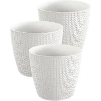 Prosperplast Plantenpot - Set van 3x stuks - Wheaty - parel wit - kunststof - D13 x H11 cm - Stijlvol - buiten/binnen