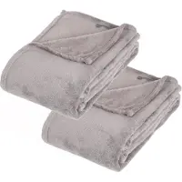 Atmosphera Fleece deken of plaid harig - 2x - lichtgrijs - 130 x 180 cm - polyester - Bankdeken - Fleece plaid