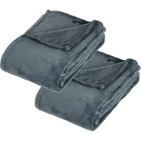 Atmosphera Fleece deken of plaid harig - 2x - donkergrijs - 125 x 150 cm - polyester - Bankdeken - Fleece plaid