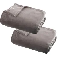 Atmosphera Plaid deken - 2x - grijs - polyester - 130 x 180 cm - Bankdeken - Fleece plaid