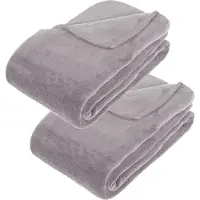 Atmosphera Fleece deken of plaid harig - 2x - lichtgrijs - 180 x 230 cm - polyester - Bankdeken - Fextra groot fleece plaid