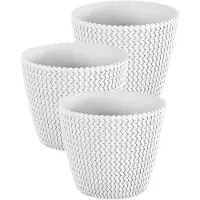 Prosperplast Plantenpot/bloempot Splofy - Set van 3x stuks - parel wit - kunststof - D13 x H11 cm - binnen/buiten