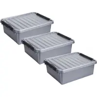 Sunware 4x stuks q-line opberg box/opbergdoos - 25 liter - 50 x 40 x 18 cm - kunststof - opslagbox - grijs