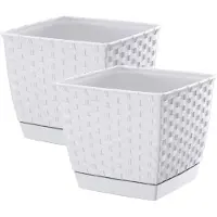 Prosperplast Plantenpot/bloempot - 2x - rotan kunststof - 16.5 x 16.5 cm - parel wit