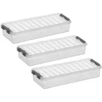Sunware 4x stuks q-line opberg box/opbergdoos - 2.5 liter - 38 x 14 x 6 cm - kunststof - opslagbox - transparant/zilver