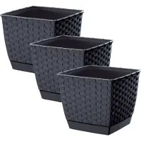 Prosperplast Plantenpot/bloempot - Set van 3x stuks - rotan kunststof - 19 x 16 cm - antraciet