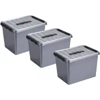 Sunware 4x stuks q-line opberg box/opbergdoos - 22 liter - 40 x 30 x 26 cm - kunststof - opslagbox - grijs
