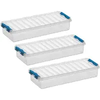 Sunware 5x stuks q-line opberg box/opbergdoos - 2.5 liter - 38 x 14 x 6 cm - kunststof - opslagbox - transparant/blauw
