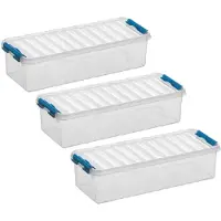 Sunware 8x stuks q-line opberg box/opbergdoos - 3.5 liter - 38 x 14 x 9 cm - kunststof - opslagbox - transparant/blauw