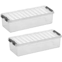 Sunware 3x stuks q-line opberg box/opbergdoos - 3.5 liter - 38 x 14 x 9 cm - kunststof - opslagbox - transparant/zilver