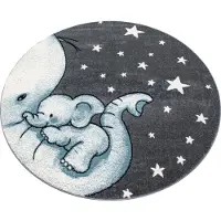 Muratap Kids olifant rond vloerkleed kinderkamer blauw / grijs laagpolig- 160 cm rond