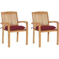 vidaXL Tuinstoelen 2 st met wijnrode kussens massief teakhout