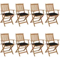 vidaXL Inklapbare stoelen 8 st met kussens massief acaciahout