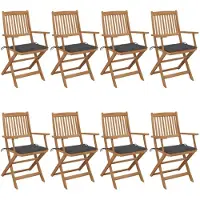 vidaXL Klapstoelen, 8 stuks, met kussens, gemaakt van massief acaciahout