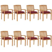 vidaXL Tuinstoelen stapelbaar 8 st met kussens massief teakhout