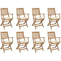 vidaXL Inklapbare stoelen 8 st met kussens massief acaciahout