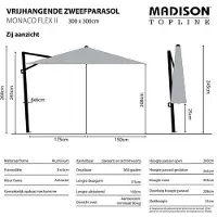 Madison Parasol Monaco Flex Vierkant Grijs 300 x 300 cm