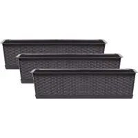 Prosperplast Plantenbak/bloembak Ratolla - 3x - 60 x 17 x 15 cm kunststof - donkerbruin - met opvangschaal